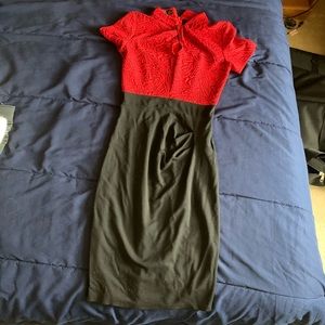 Red and black pencil dress